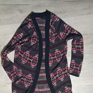 Say What? Pink and Black Geometric Cardigan